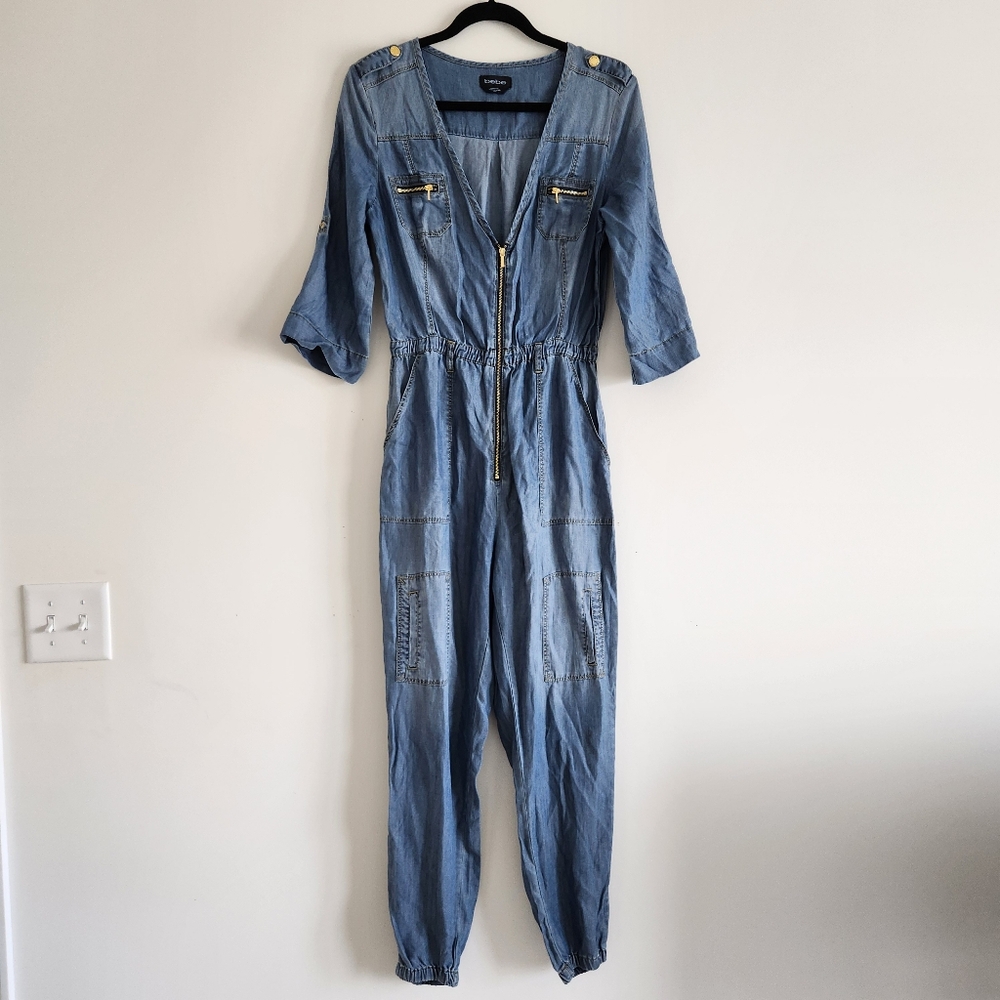 Bebe Blue 3/4 Sleeve with Zip-Up Front and Gold Zippers, Size M